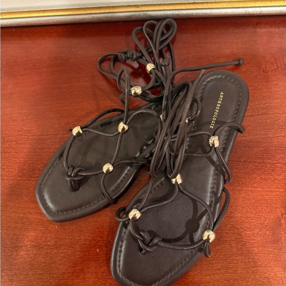 Anthropologie Dark Brown Lace-Up Sandals